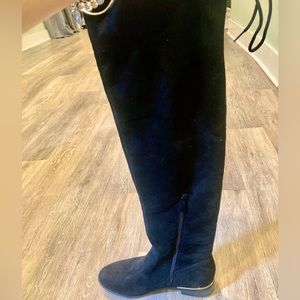 Black Suede Gold Accent Boots